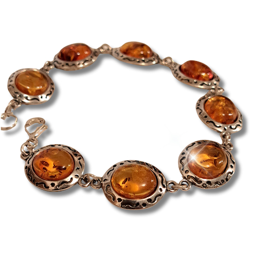 Click to view detail for HW-4047 Bracelet, 8 Round Ambers, Silver $97